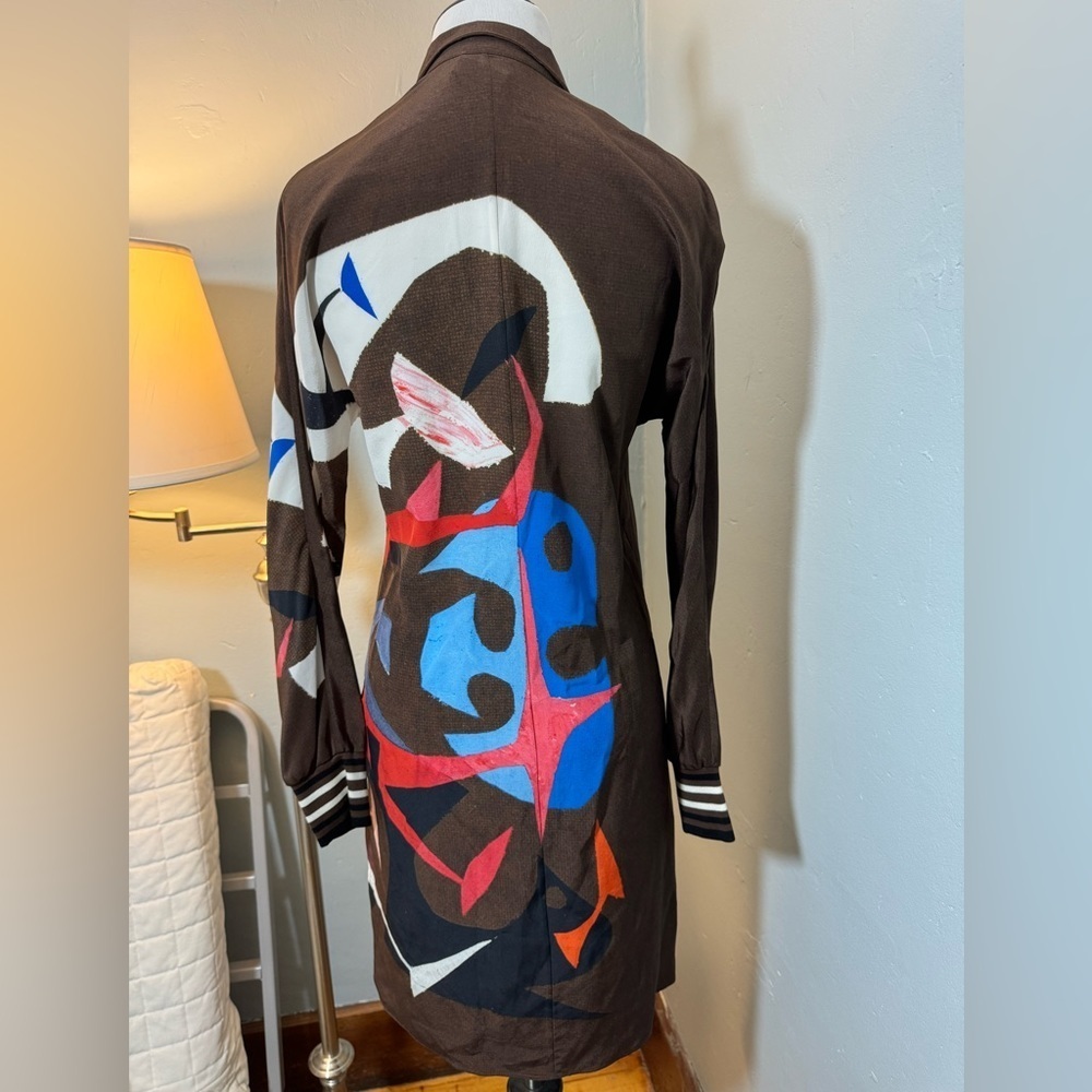 Akris Masonite Print Mulberry Silk Long Tunic Blouse / Mini Dress View 5